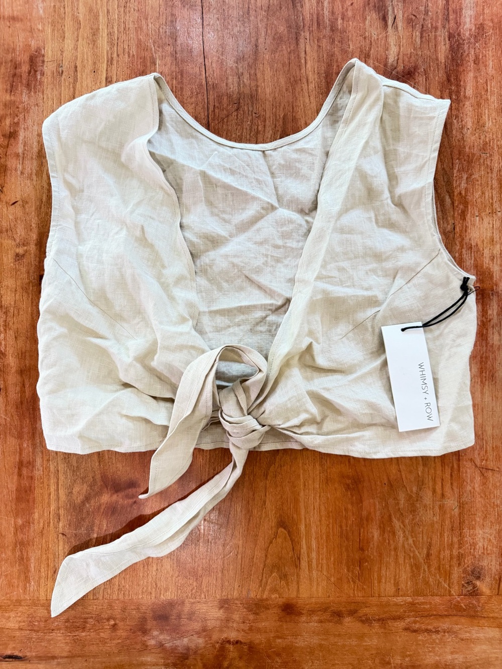 Whimsy + Row Beige Tie-Front Linen Crop Top